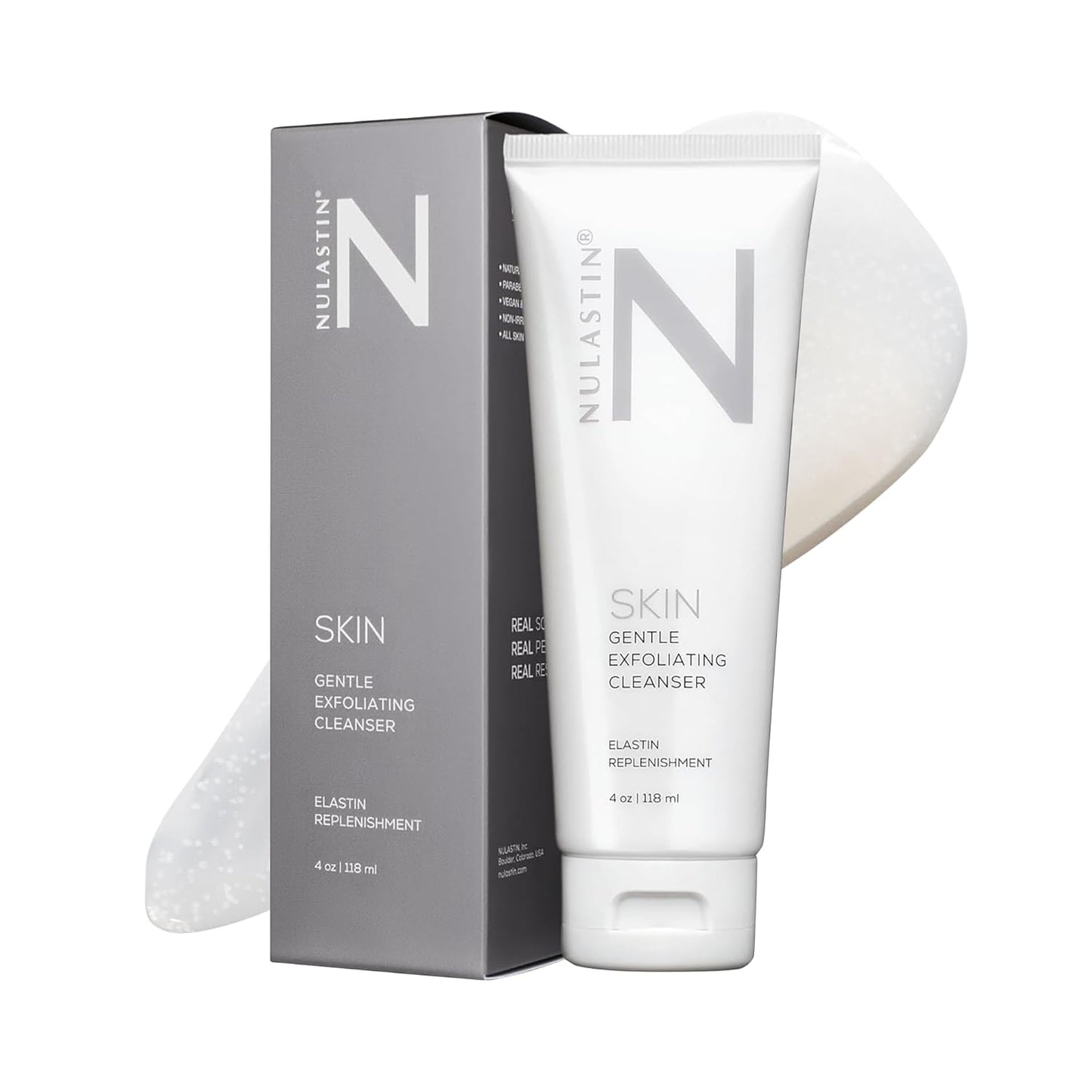 NULASTIN Gentle Exfoliating Face Wash for Women & Men - SKIN Facial Cleanser - Sulfate-Free, Vegan-Friendly & Cruelty-Free - Melt Makeup & Scrub Impurities Away with Every Wash (4 Oz)