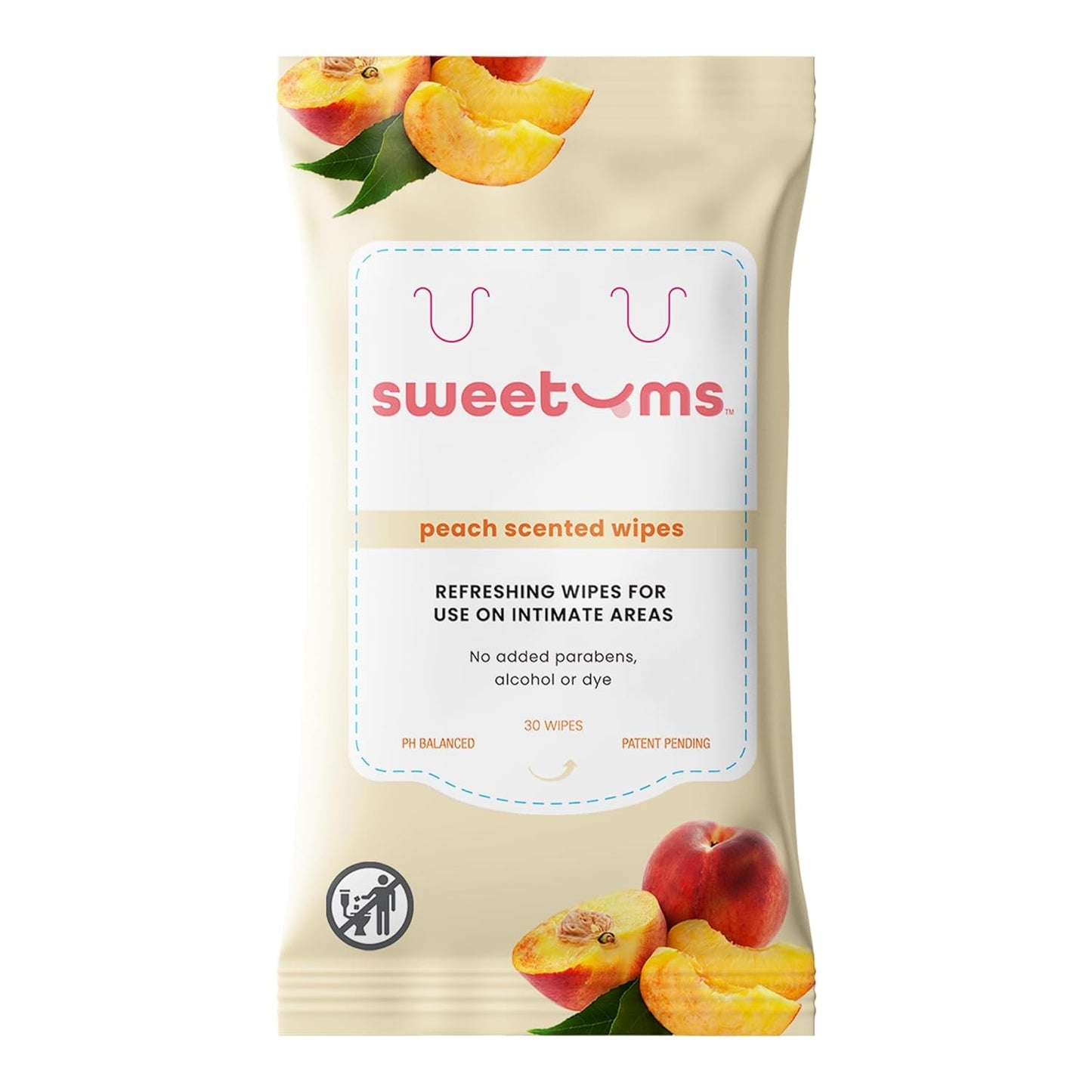 Peach Scented Daily Feminine Wipes for Women – pH Balanced Unflavored Intimate Wipes – Water-Based, Aloe-Infused, Gentle on Sensitive Skin – Vegan, No Alcohol or Dyes, Travel-Friendly - 30ct