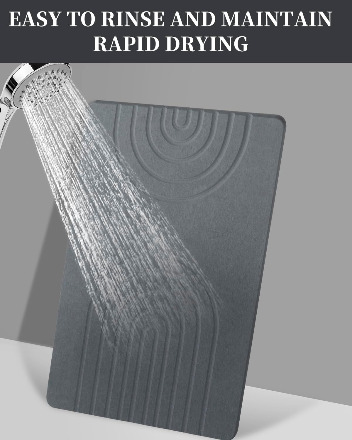 Stone Bath Mat 24"x16" - Diatomaceous Earth Shower Mat, Quick Dry, Anti-Slip, Modern Design with Bonus Non-Slip Pad - Perfect for Home Safety and Style, (Gray,Semicircle)