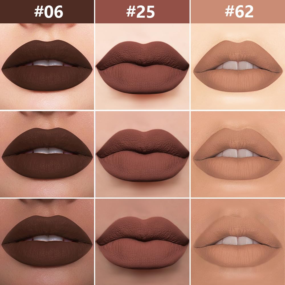 evpct 3Pcs Chocolate Nude Brown True Nude Matte Lip Liner & Liquid Lipstick Stain Makeup Set for Women, Lip Liner Stain Long Lasting Waterproof Smudge Proof, Cruelty Free Lip Makeup 24 hours originale