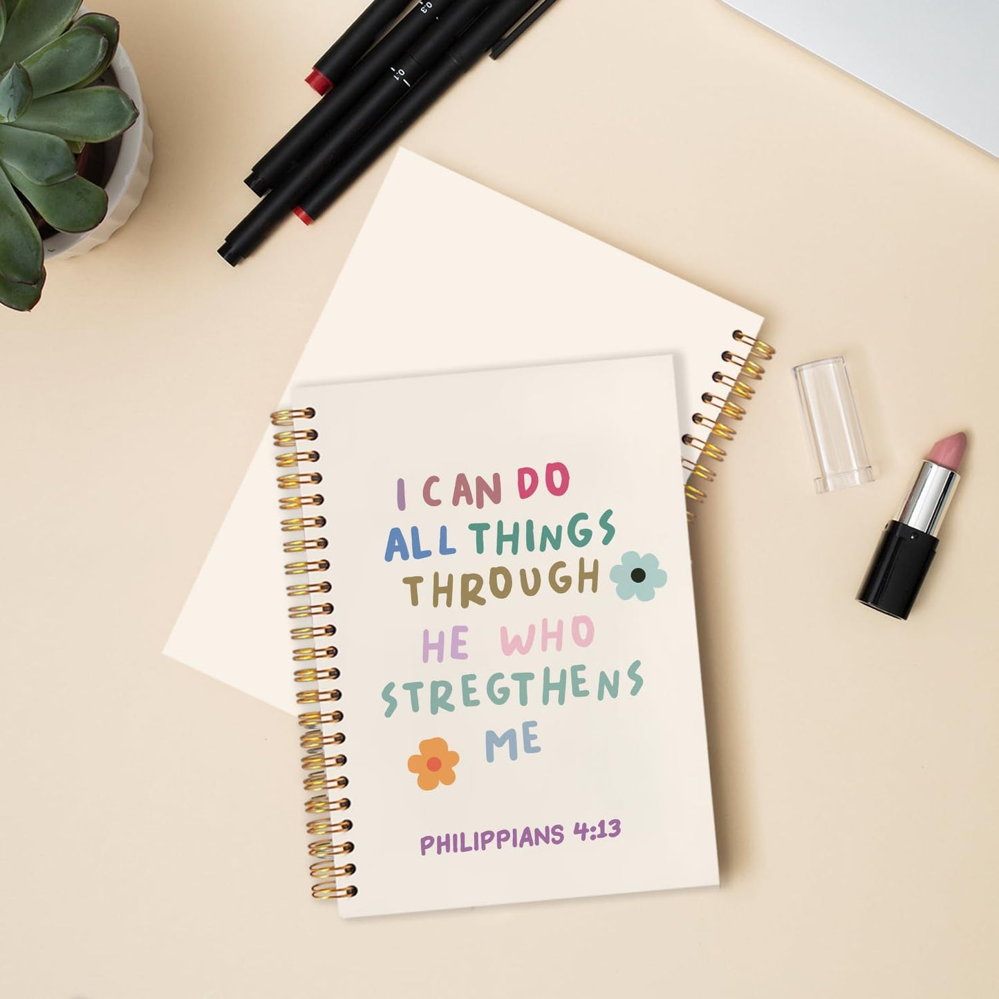 Christian Spiral Journal Notebook 5.5x8.3in, I Can Do All Things Through He Who Strengthens Me，Philippians 4:13 Bible Journal, Cute Floral Bible Notebooks for Note Taking, Hardcover Notebook