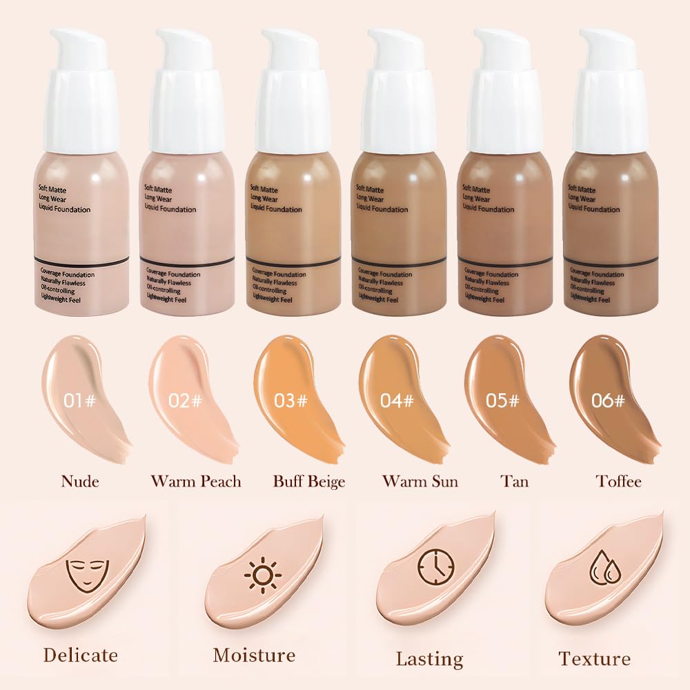 2Pcs Matte Liquid Full Coverage Foundation, Flawless Soft Matte 24HR Oil Control Full Coverage Foundation Makeup for Women, Long-Lasting Waterproof Full Coverage, 04#Warm Sun (04+04, Pack of 2)