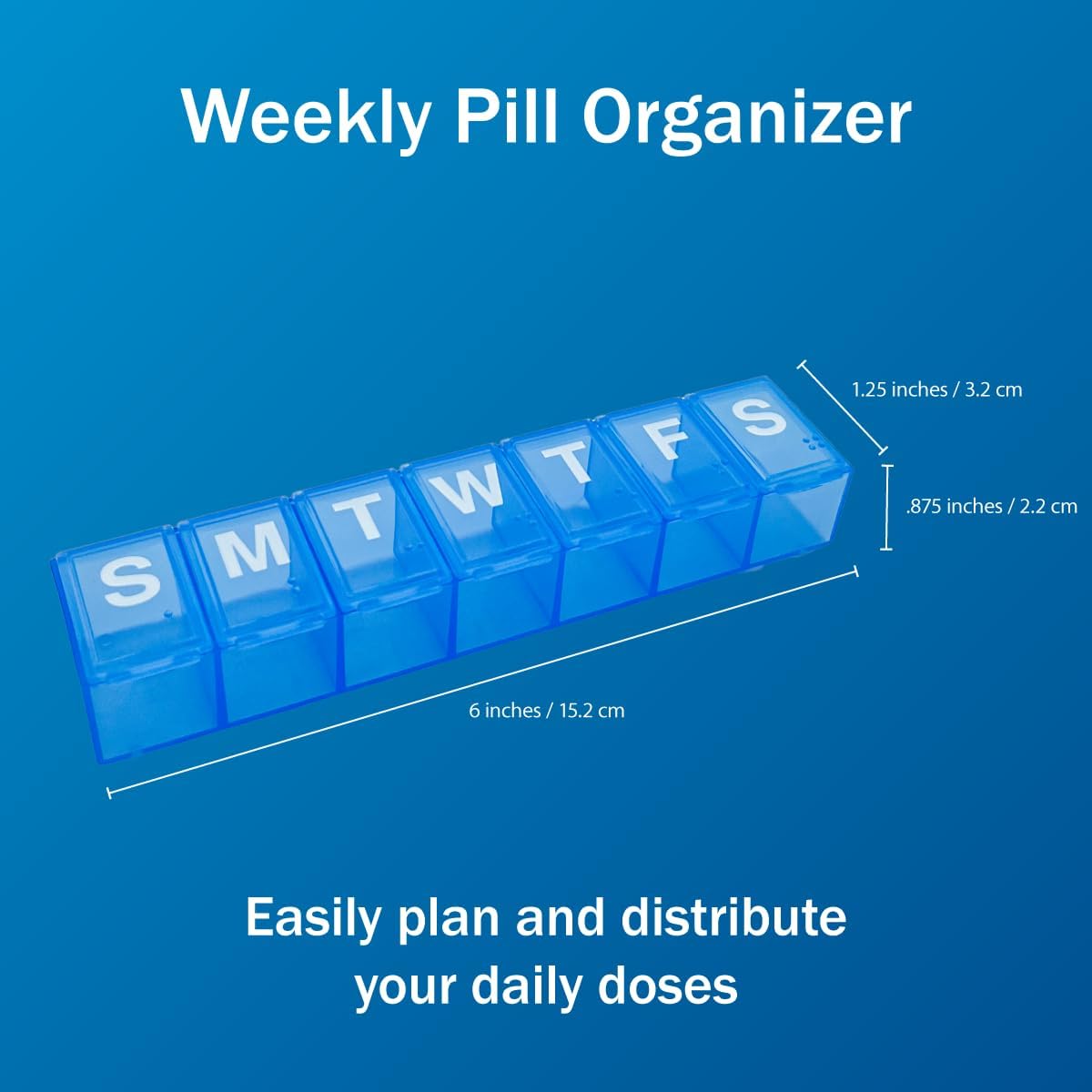Amazon Basic Care Weekly (7-Day) Pill Organizer, Vitamin Planner, and Medicine Box, Medium Compartments, Blue (Pack of 2)