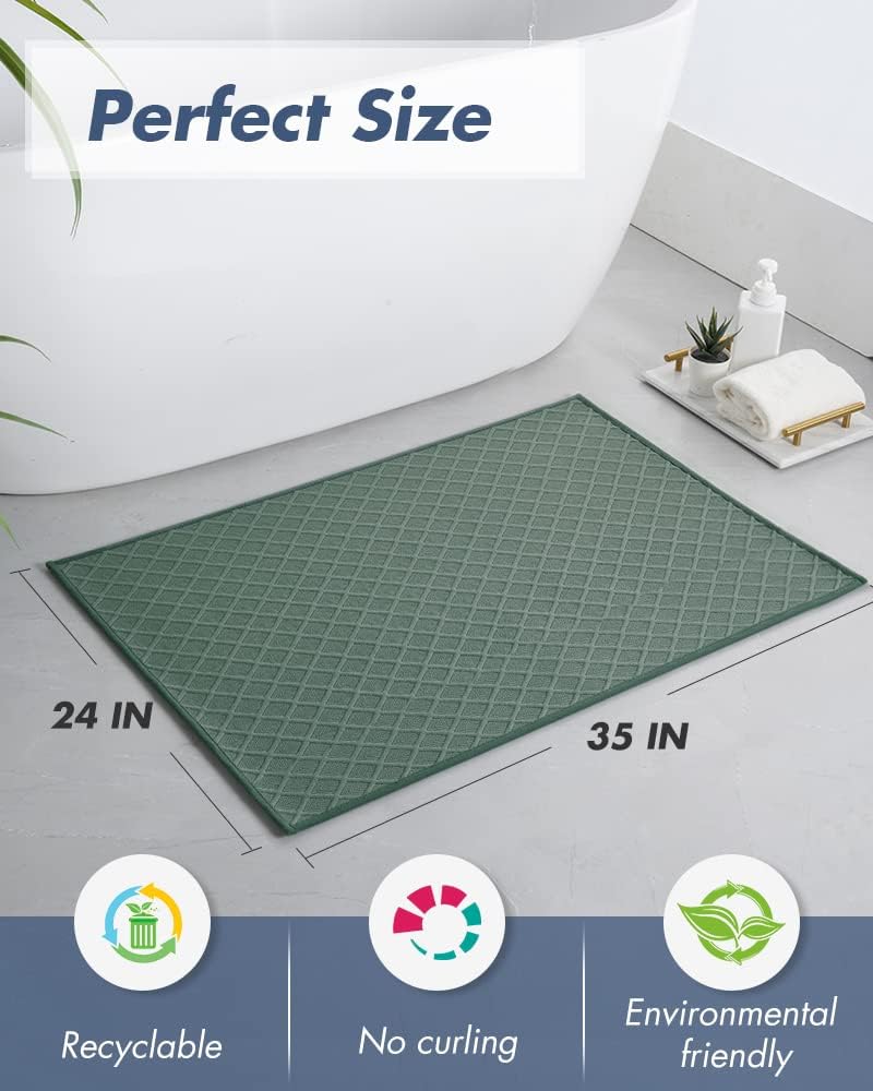 AMOAMI Ultra Thin Bathroom Rugs, Rubber Backed Bath Mats for Bathroom Non Slip, Absorbent Bathroom Mat for Floor, Shower, Sink(Green, 24"x35")