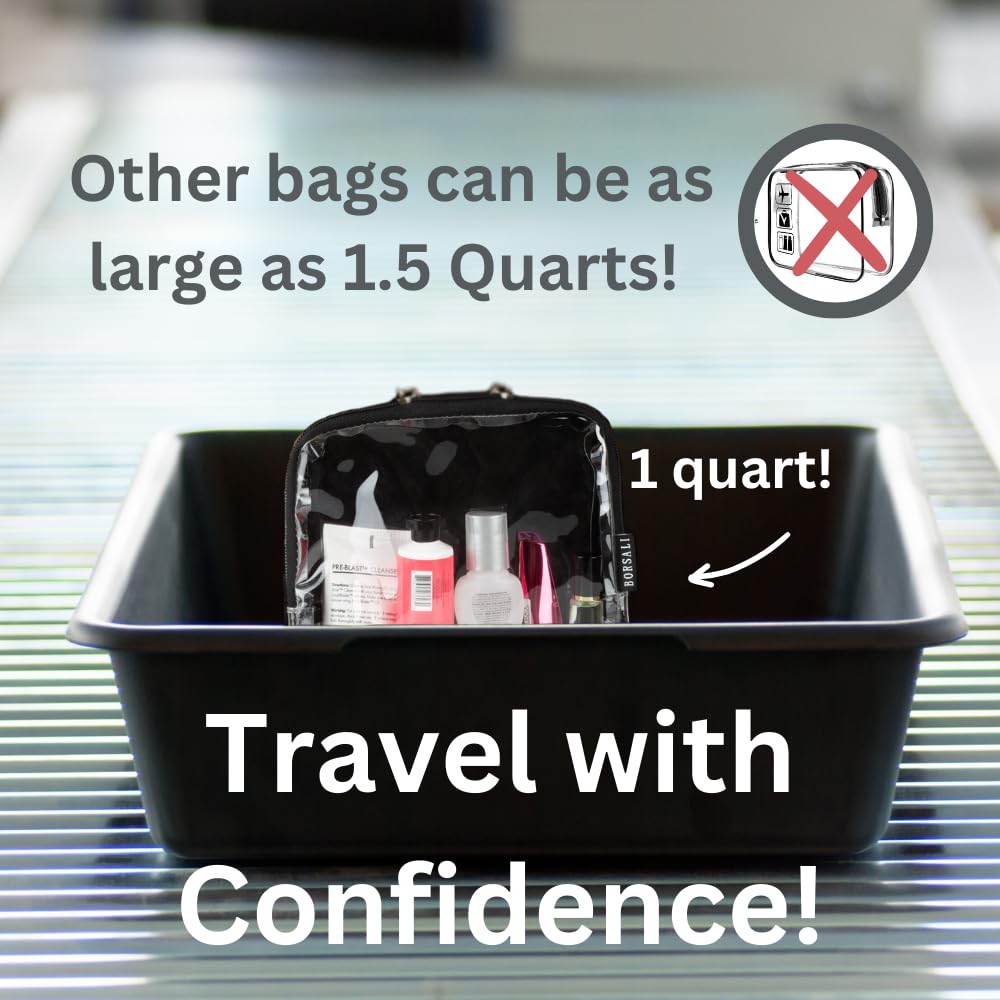 BORSALI TSA-Approved Quart-Sized Bag for Carry-On Travel - One (1) Quart Clear Toiletries, Cosmetic and 3-1-1 Liquids Toiletry Bag - Light Blue