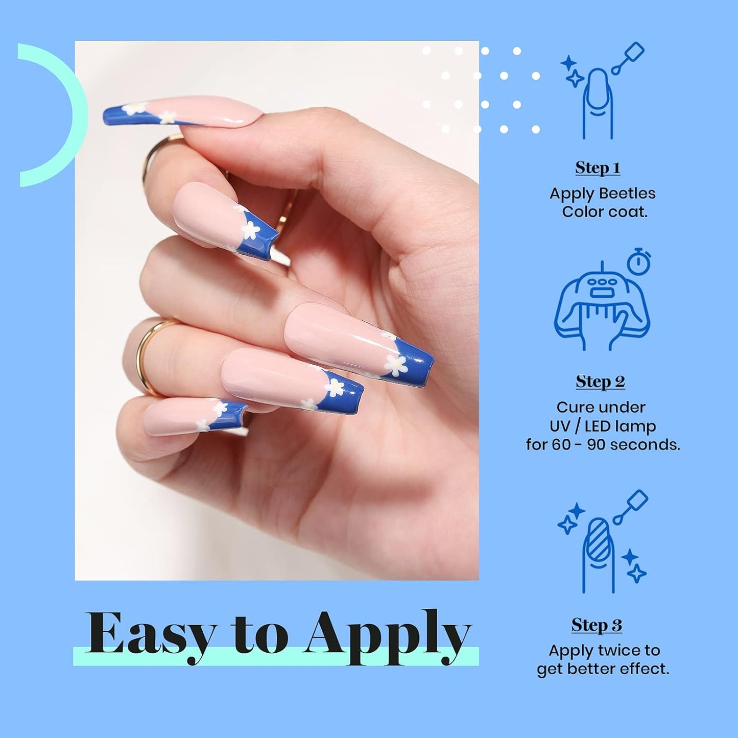 Beetles Blue Gel Nail Polish, 1 Pcs 15ml Cobalt Blue Color All Season Gel Polish Nail Art Manicure Salon Soak Off DIY Nail Uv Design at Home Gift for Women