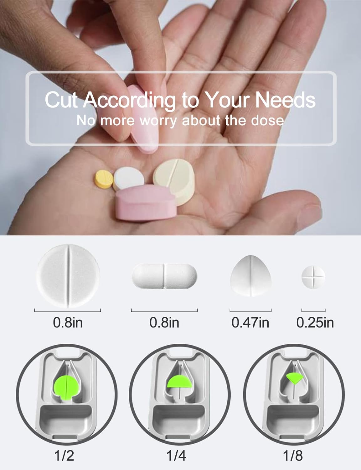 DUBSTAR Small Pill Cutter, Pill Cutter Splitter for Small and Tiny Pills, Portable Pretty Pill Cutters for Large Pills, Cuts Vitamins Tablets for Purse Pocket (Pill Cutter, White)