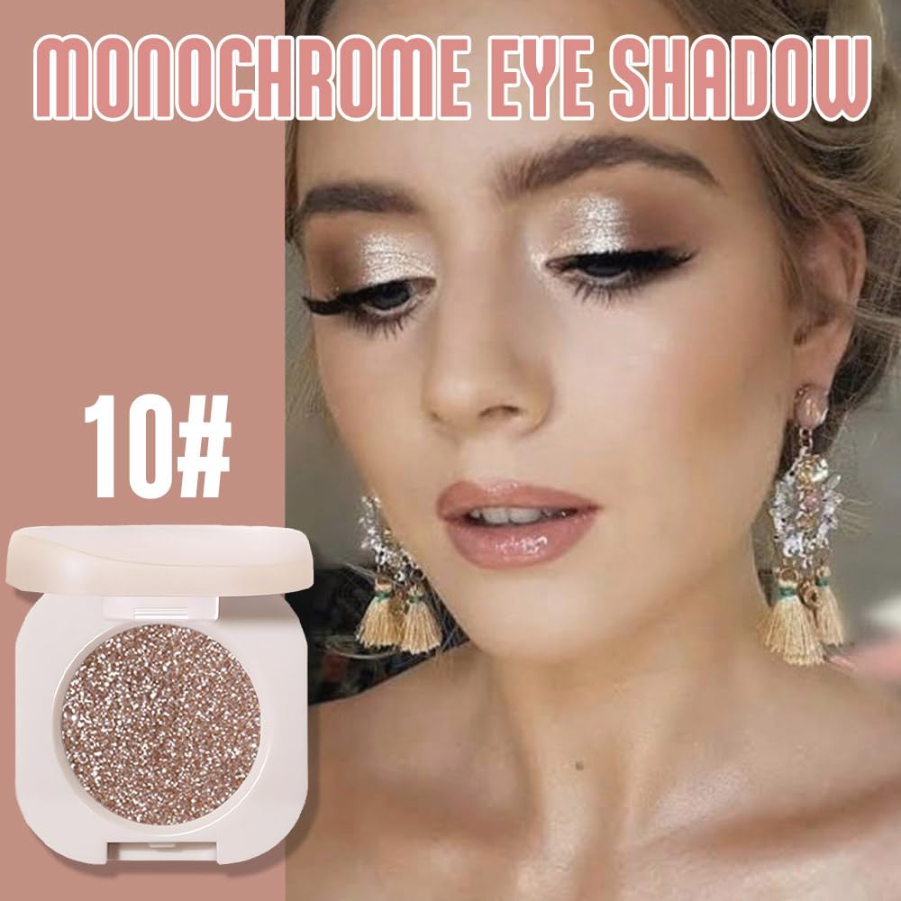 Glitter Shimmer Sparkle Eyeshadow Palette Makeup for Women, Glitter Nude Shimmer Metallic Holographic Multichrome Cream Iridescent Single Monochrome Eye Shadow Makeup, 10