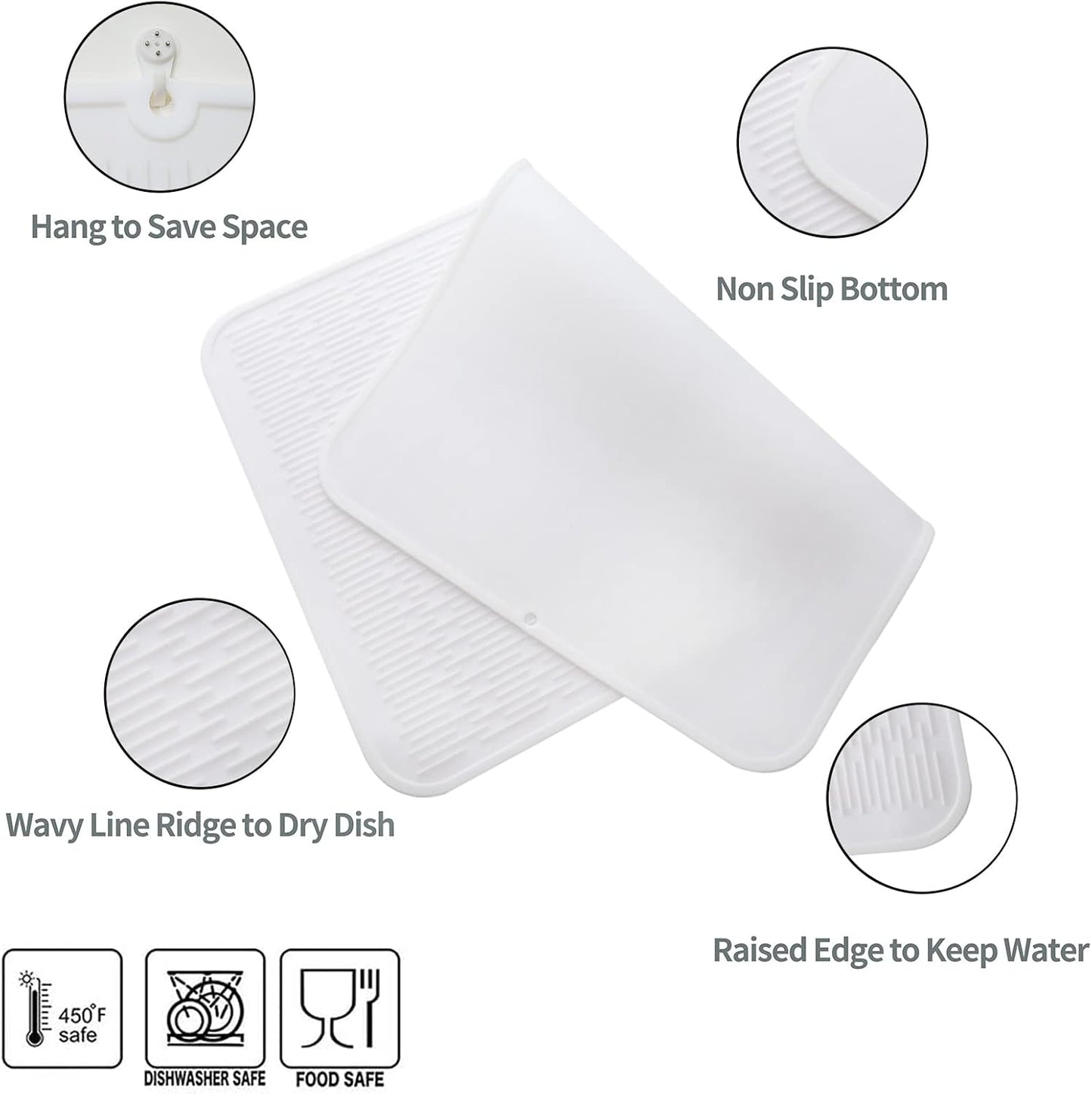 Silicone Dish Drying Mat for Multiple Usage,Easy clean,Eco-friendly,Heat-resistant Silicone Mat for Kitchen Counter or Sink,Refrigerator or Drawer Liner White 3XL 28 inches x 18 inches