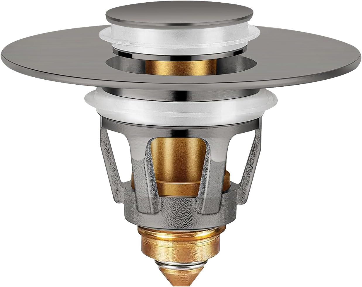 Universal Bathroom Sink Stopper with Hair Catcher, for 1.04-1.97 Inch Drain Hole, Spring Core Bathtub Drain Cover, Pop Up Sink Plug Basin Drain Strainer, Gray