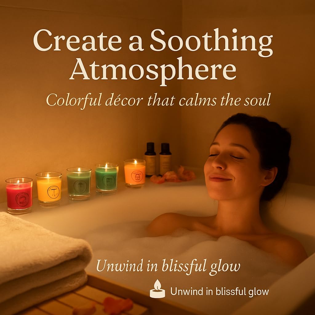 Chakra Scented Candles Gift Set, Natural Soy Wax Aromatherapy Candles for Meditation, Yoga, Relaxation & Stress Relief, Long 8-Hour Burn Each, Calming Spiritual Decor