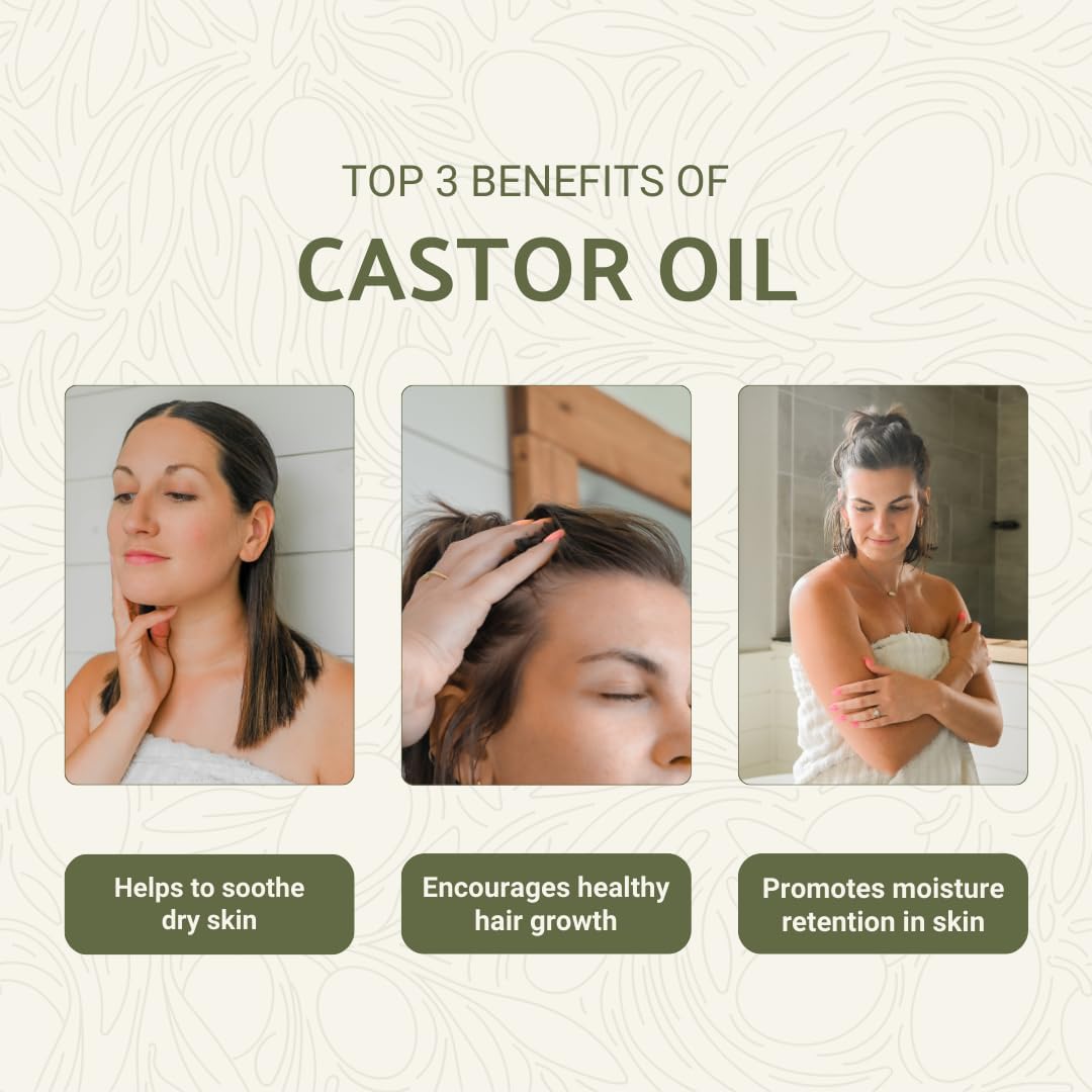 Organic Castor Oil Direct From India - Cold Pressed Castor Oil For Face - Hexane Free (32 oz)