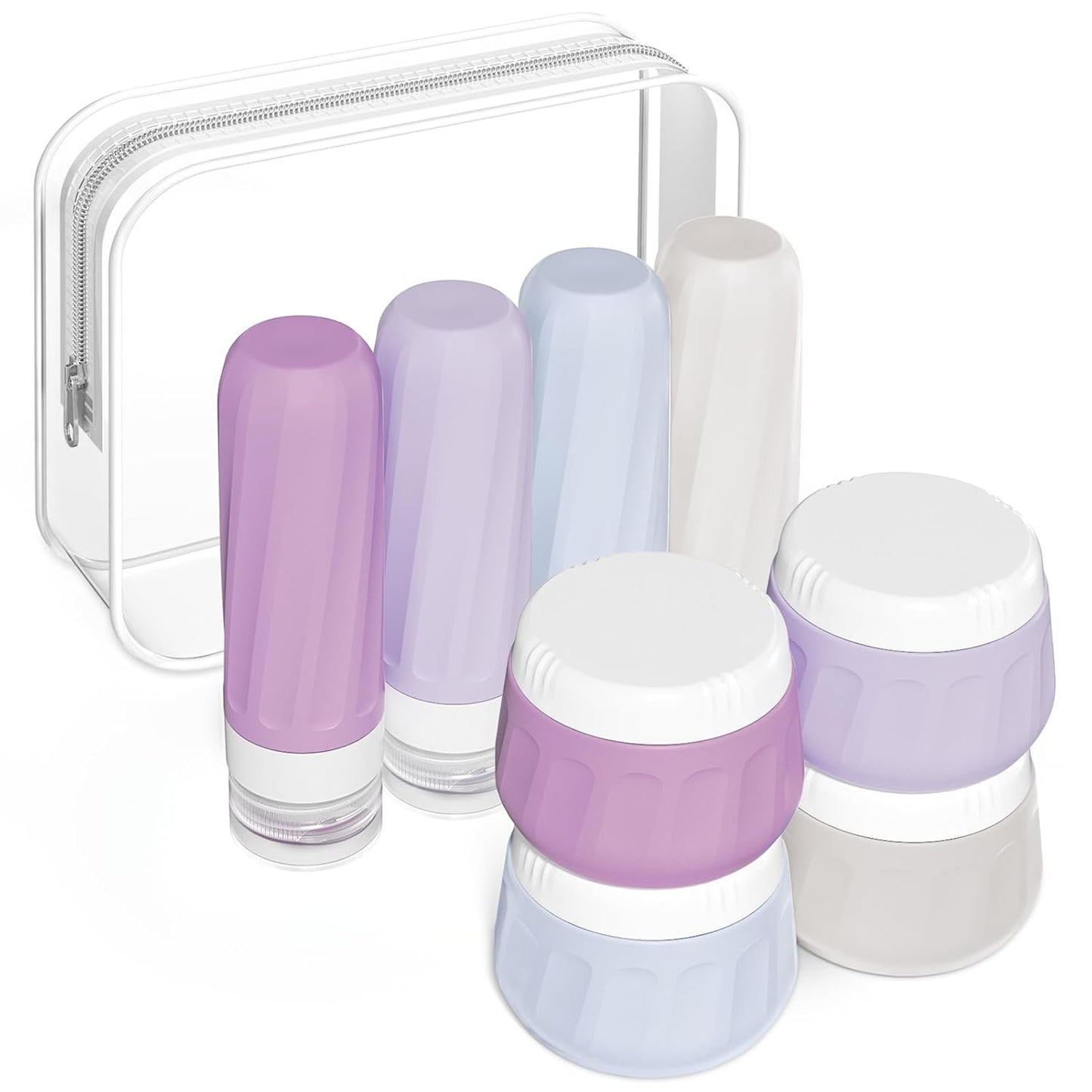 Travel Bottles for Toiletries 8 Pack, Travel Size Toiletries, Tsa Approved Travel Size Containers 3oz, with Travel Essentials Clear Bag, Leak Proof Silicone Squeezable Creams Jars
