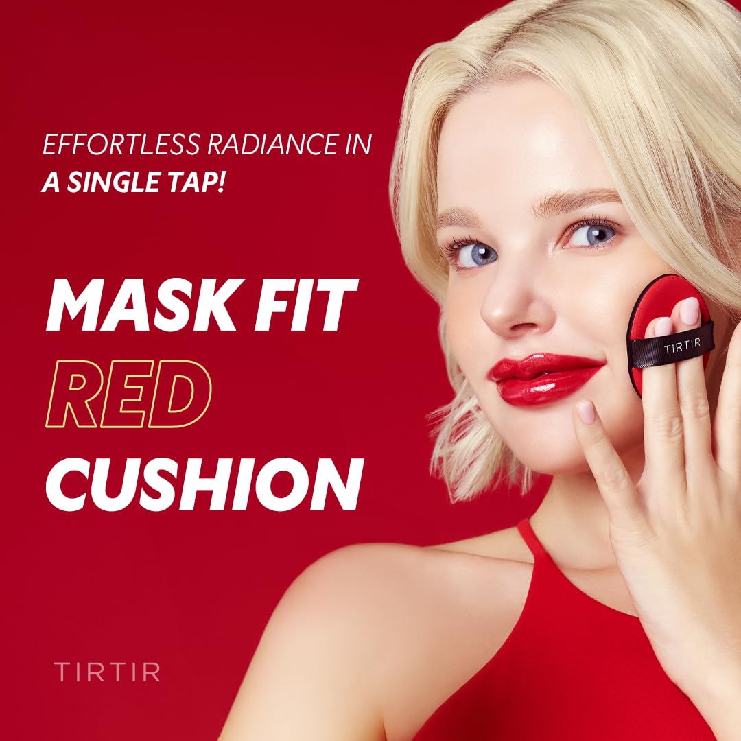 TIRTIR Mask Fit Red Cushion Foundation | Full coverage, Weightless, Skin fit, Satin Glow Finish, Korean Makeup BB Foundation, beauty, Tattoo cover up, Buildable (#33W Ginger / 0.63 Fl Oz)