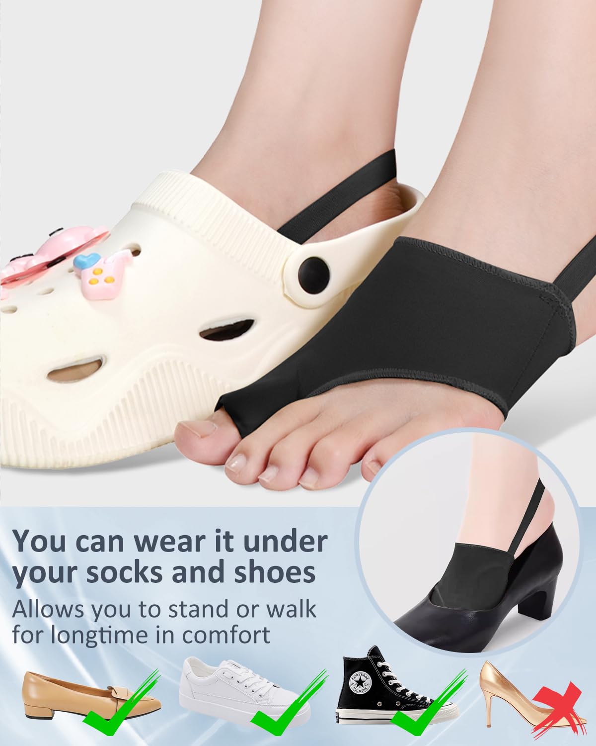 2PC Bunion Corrector for Women Men Toe Pain Relief, Breathable Big Toe Straightener Spacers, Bunion Correction Socks Splint with Built-in Gel Pad and Adjustable Straps