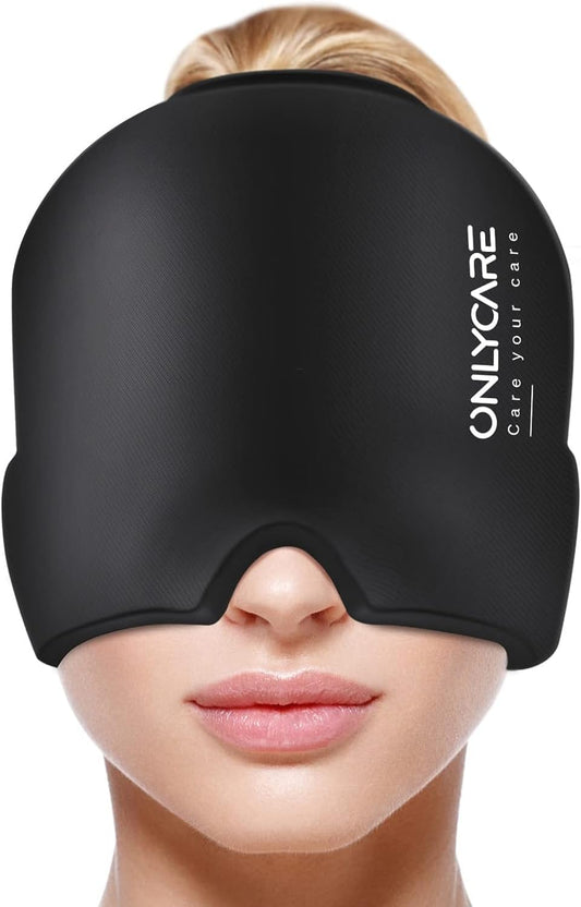 ONLYCARE Migraine Relief Cap,Soothing Migraine Mask,Upgraded Odorless Gel Ice Head Wrap, Hot and Cold Therapy, Headache Ice Pack for Tension and Stress(Black)