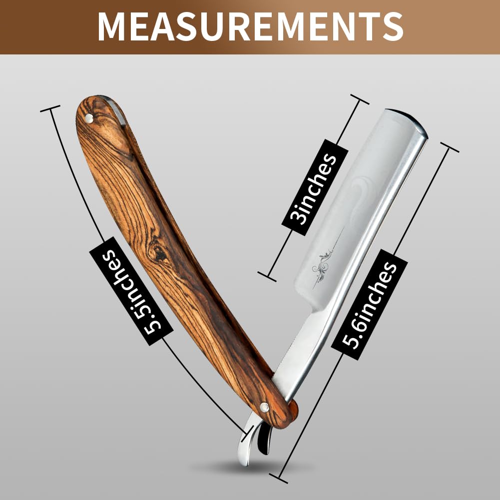 Straight Razor Kit Wooden Handle Shave Ready for Men Barber,Straight Edge Razor Professional Carbon Steel Sharp Shaver with Shaving Strop Brush Shaving Cream for Men Home &Grooming Using