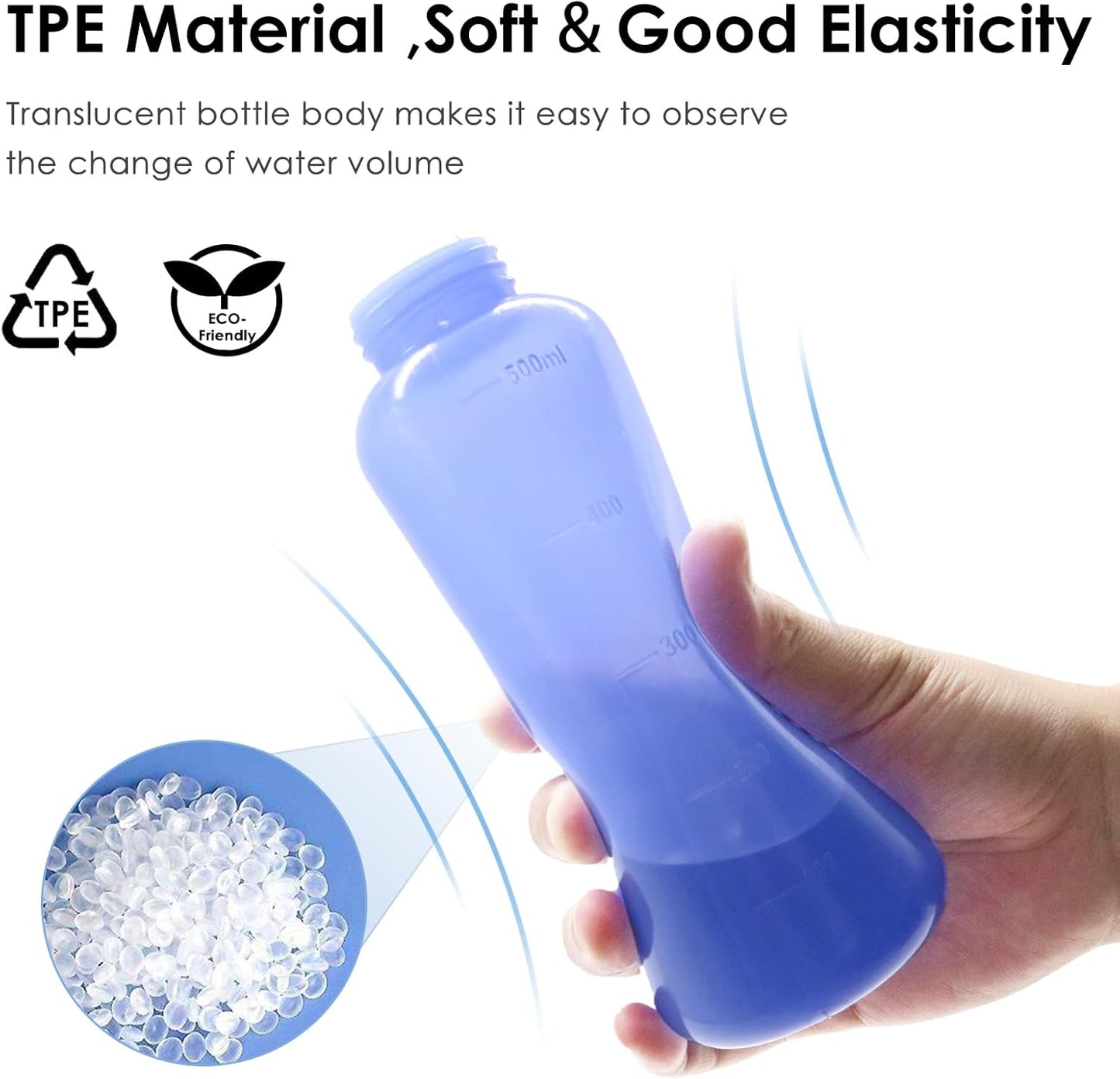 RUFCRIL Peri Bottle, Portable Travel Bidet with Bag, TPE Material Can Be Boiled, 17oz/500ml with 2 Sealing Rings,Essentials for Postpartum Perineal Care,Hemorrhoid Treatment,and Baby(Blue)