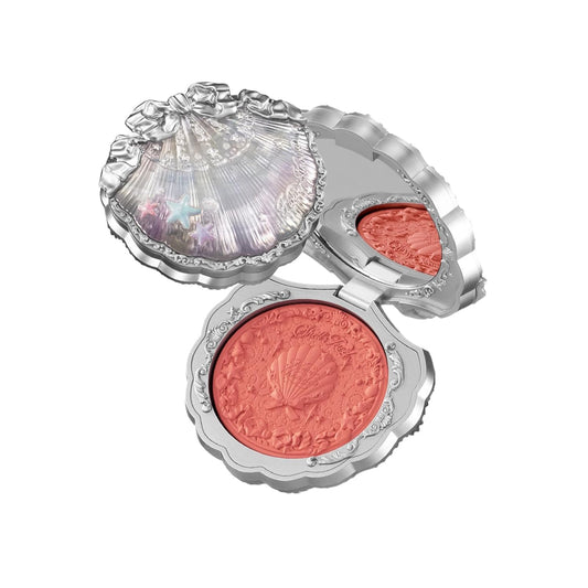 Flower Knows Shell's Jewel Silk Satin Blush,Simmery Powder Blush for Cheeks,Smooth Blendable Face makeup,Hydrating Formula,Citrus Glow(01 SunKissed Coral)