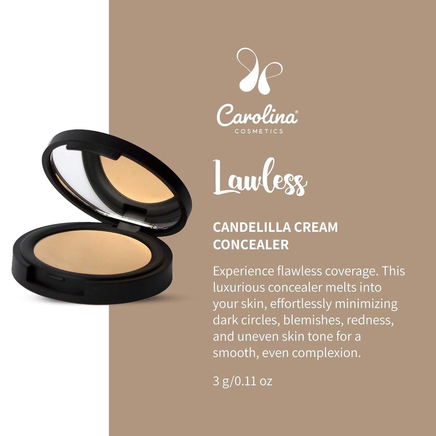 Candelilla Cream Concealer - Lawless Color - Vegan, Gluten-Free, Non-GMO - Minimizes Dark Circles, Blemishes, Redness & Uneven Skin Tone with Shea Butter & Coconut Oil - 0.11 oz