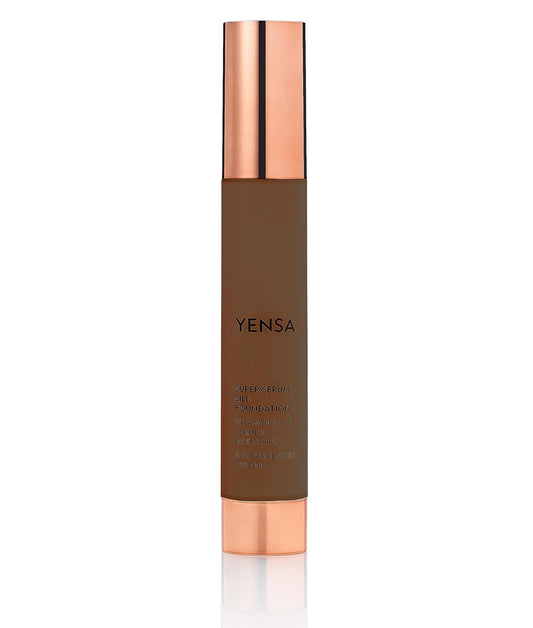 YENSA Serum Foundation Makeup - Super Silk Full Coverage Foundation Enriched with Peptides, Vitamin C & Ferulic Acid to Help Reduce Fine Lines, Wrinkles & Dark Circles - Deep 3 (1 oz)