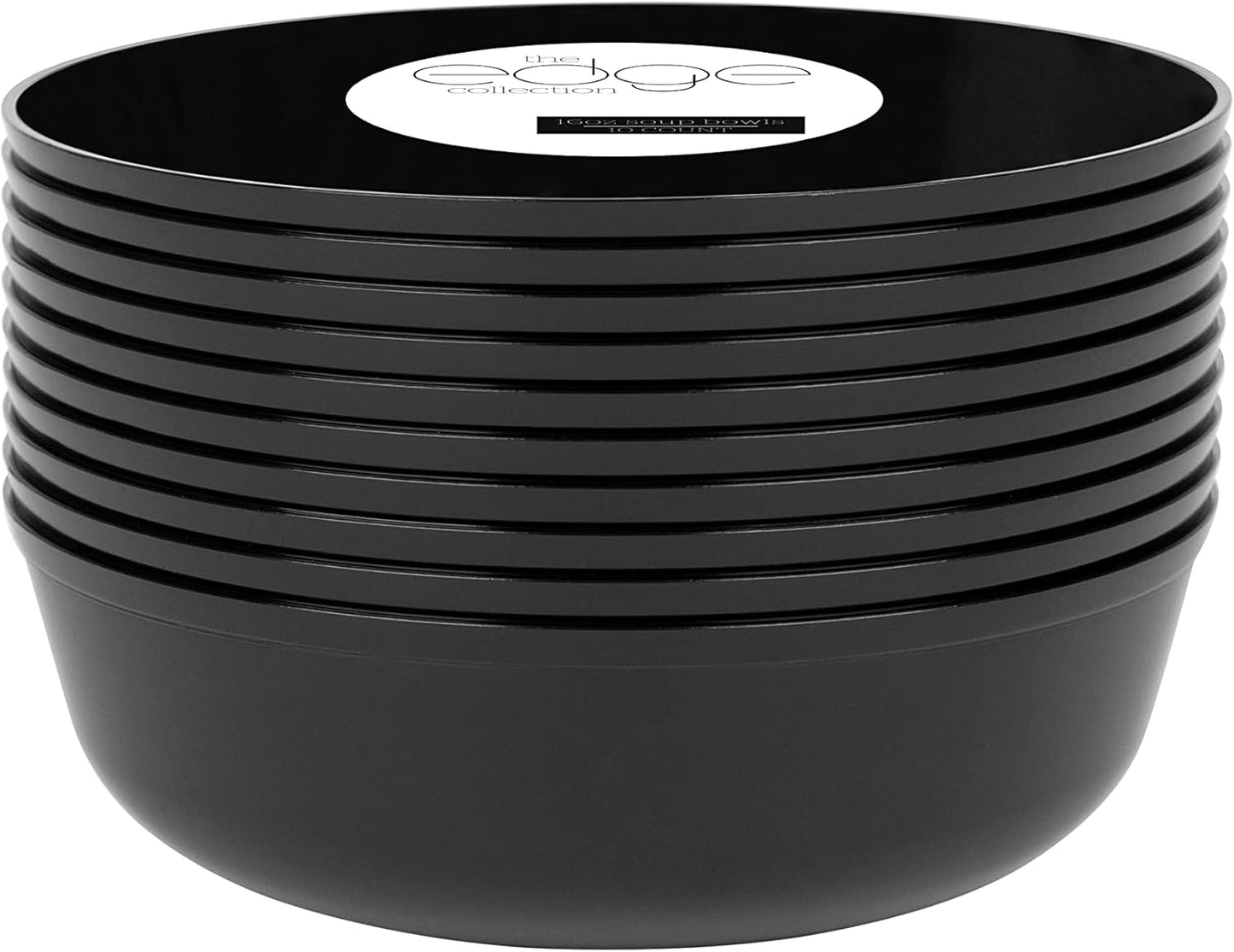[30 Pack 16 OZ Bowls] Edge Collection Black Plastic Party Bowls Premium heavyweight Elegant Disposable Tableware Dishes