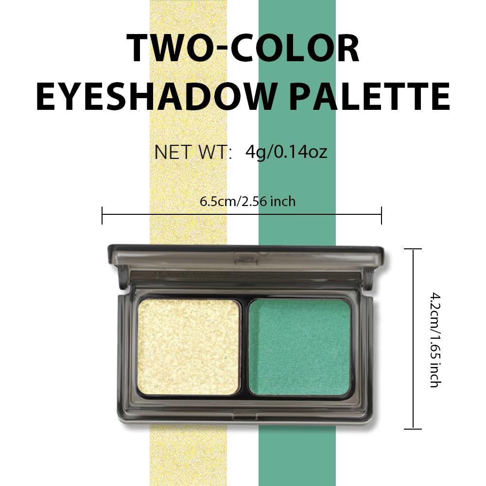 Golden Green Two Color Matte Shimmer Glitter Eyeshadow Palette,Eye Shadow Powder Professional Long-Lasting Waterproof Makeup Palette,Easy-To-Apply and Compact for Travel,Vegan & Cruelty-Free