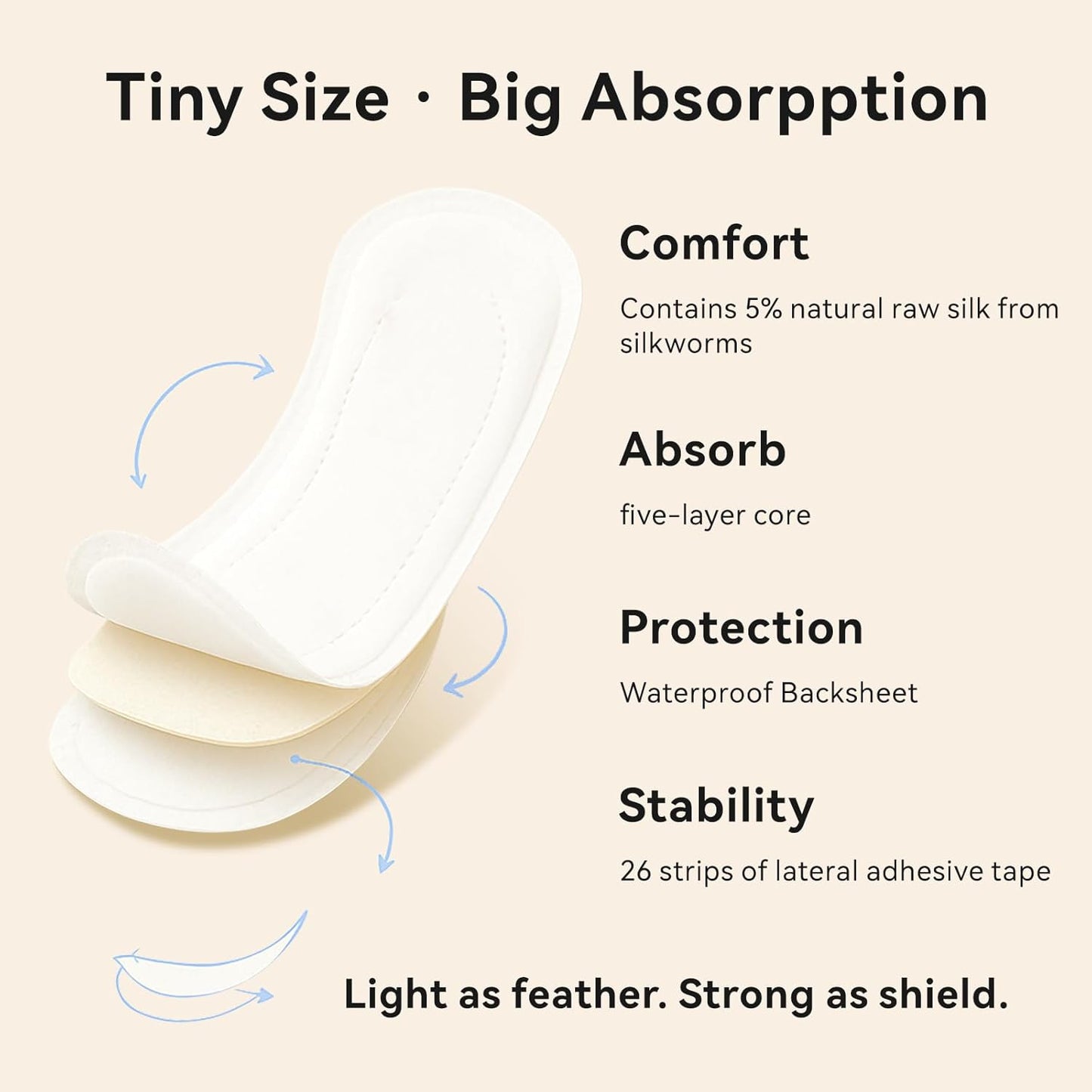 MODAL Panty Liners for Women, Unscented Sanitary Pads Without Wings, Daily Thin Panty Liners, 6.1 Inch(155 mm), Regular, 20 Count