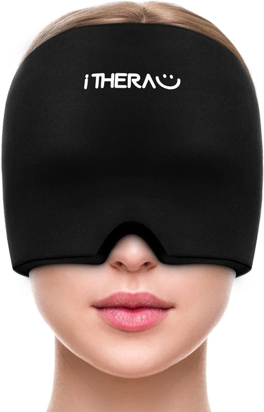 iTHERAU Migraine Relief Cap, Soothing Headache Hat, Gel Ice Pack Head Wrap with Hot and Cold Therapy, Headache Relief Cap for Sinus, Puffy Eyes, Tension and Stress Relief