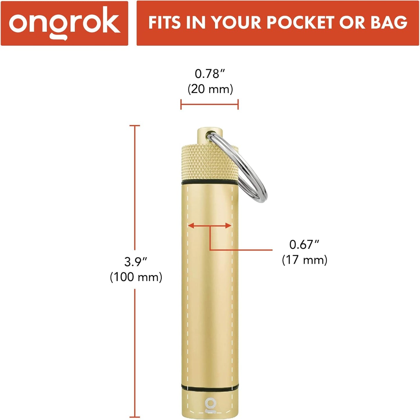 ONGROK Premium Storage Tube, Keychain, Pocket-Sized, Airtight, Aluminum Metal Holder and Case (Gold)