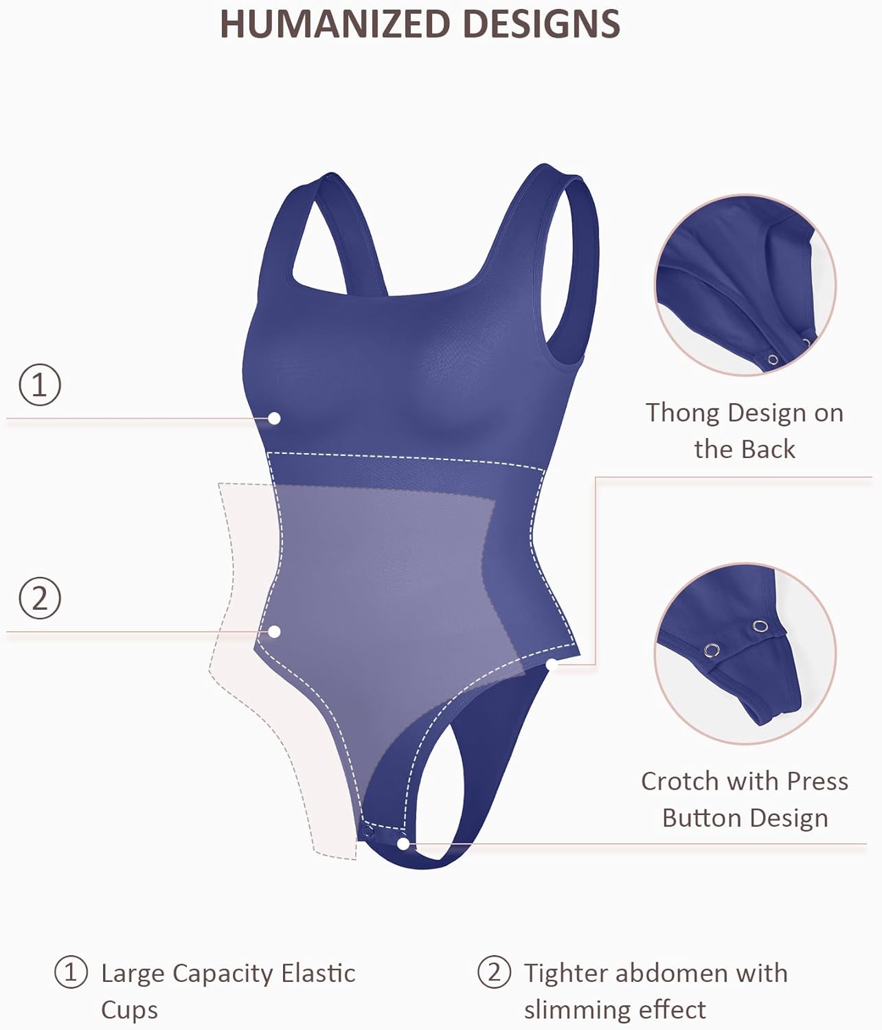 FeelinGirl Bodysuits for Women Seamless Square Neck Tummy Control Compression Thong Shapewear Bodysuit Tank Tops Bodysuit