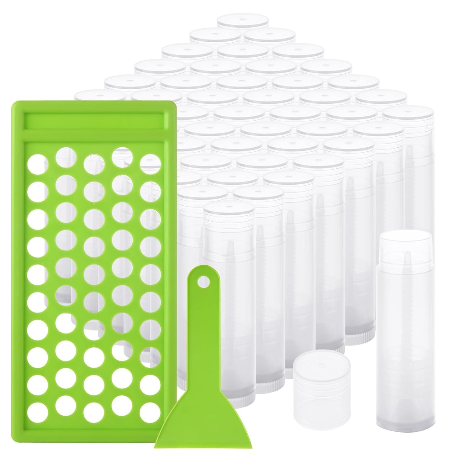 200Pcs Lip Balm Containers, 5.5ml (3/16 Oz) Plastic Clip Balm Tubes, Empty Chapstick Tubes with Filling Tray and Spatula for DIY Homemade Chapsticks Lipsticks and Homemade Solid Perfume