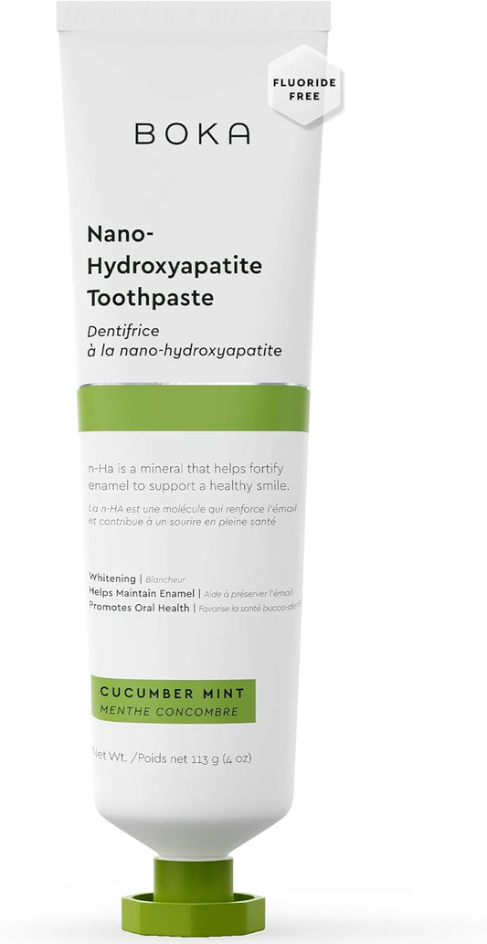Boka Fluoride Free Toothpaste, Nano Hydroxyapatite Toothpaste, Appropriate for Sensitive Teeth - for Adult, Kids Oral Care - Cucumber Mint Flavor, 4 Fl Oz 1Pk US Manufactured