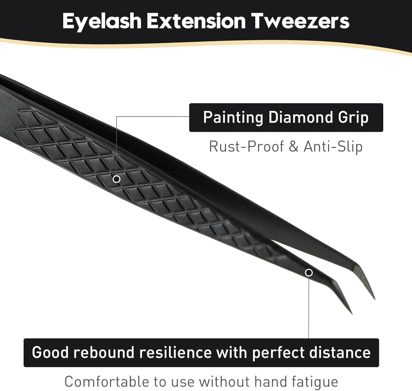 Ms.Queen Lash Extension Tweezers, Fiber Tip Lashing Tweezers for Volume & Individual Eyelash Extensions,Black