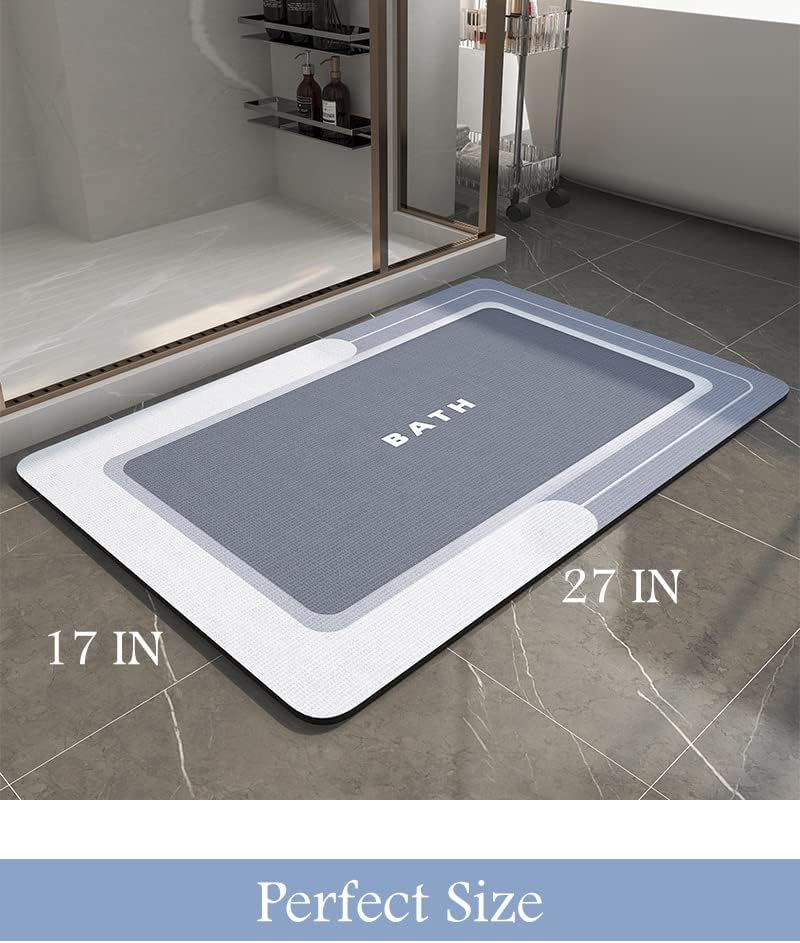 MontVoo Non Slip Super Absorbent Stain Resistant Quick Dry Thin Bath Mat - 17"x27" Blue