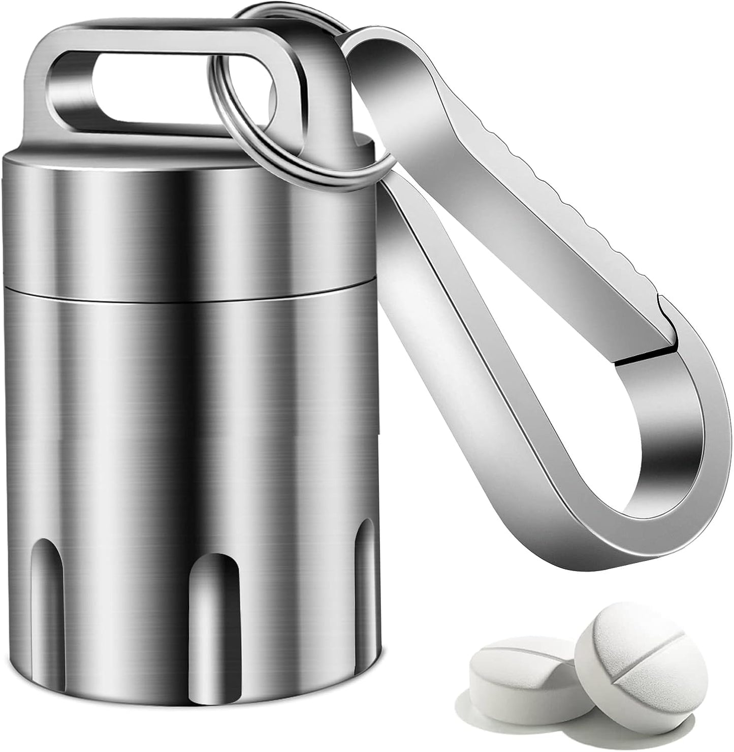 TISUR Titanium Small Pill Holder Keychain, Portable Pill Case Waterproof Pocket Pill Box Container Carrier to Hold Pills, Vitamins, Fish Oil, Supplements