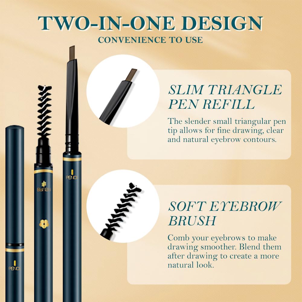 5 Pcs Waterproof Professional Makeup Micro Brow Pencil, Dark Brown Brow Kit with Eyebrow Brush, Ultra-Fine Mechanical Pencil, Eyebrow Pencils for Women, (C06#Dark Brown, 5Pcs)