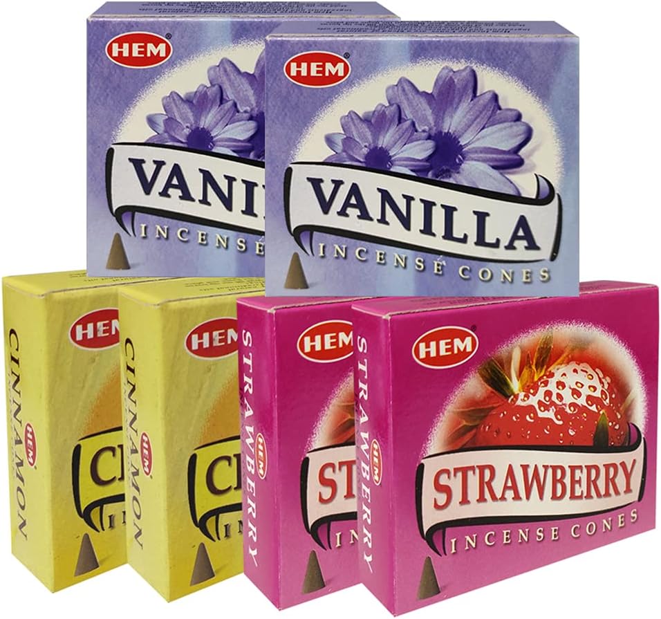 Vanilla Cinnamon Strawberry Incense Cones & Holder Bundle Variety Pack From Hem Trumiri Insense Insence