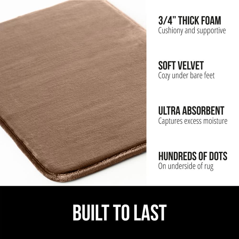 GORILLA GRIP Memory Foam Bath Mat, Soft Absorbent Velvet Bathroom Mats, Durable Dots on Underside, Machine Washable Bathmat, Carpet Rug Room Decor for Shower Tub Floor RV, 24x17 Rugs, Taupe
