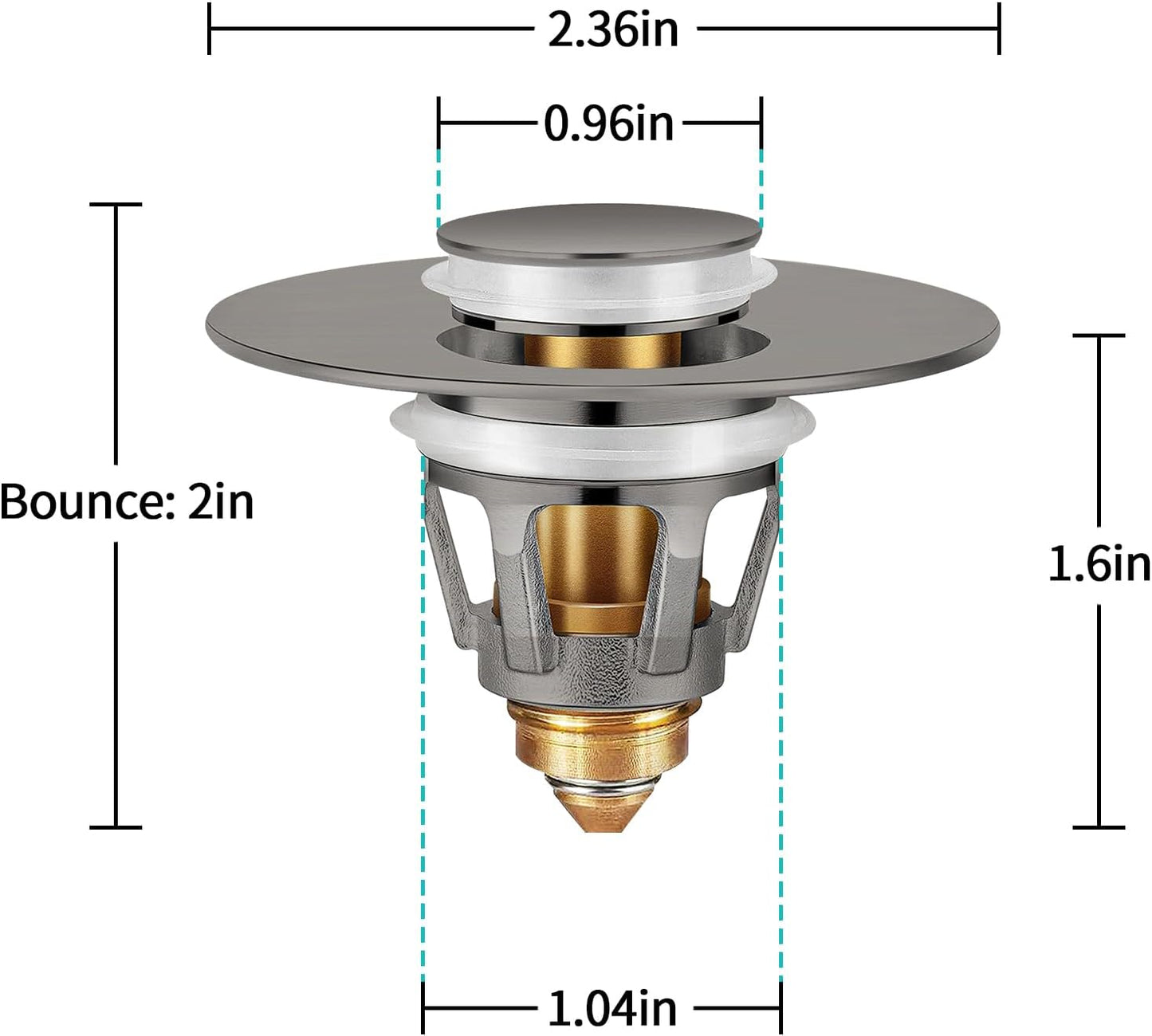 Universal Bathroom Sink Stopper with Hair Catcher, for 1.04-1.97 Inch Drain Hole, Spring Core Bathtub Drain Cover, Pop Up Sink Plug Basin Drain Strainer, Gray