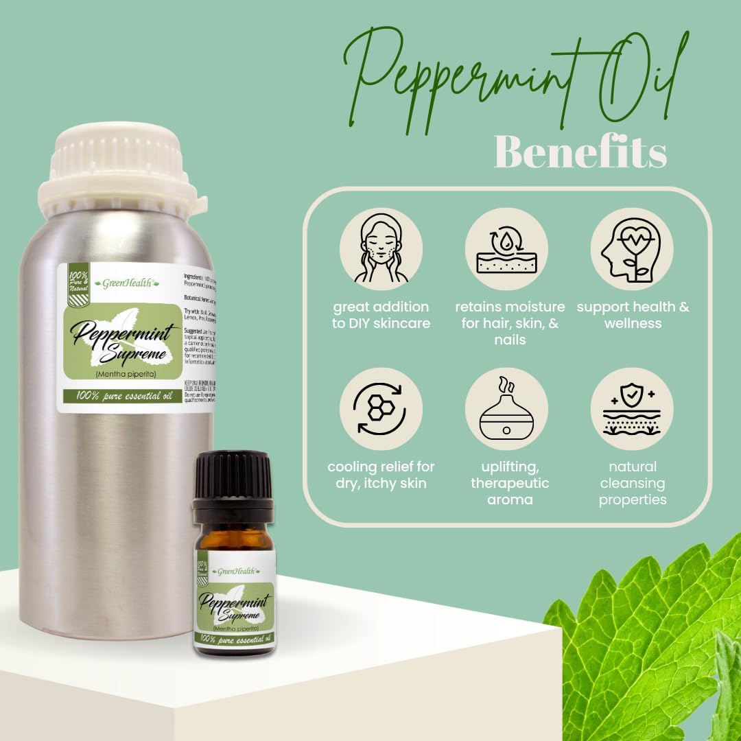 16 fl oz - Peppermint Essential Oil (Mentha piperita) - 100% Pure & Uncut - Aluminum Bottle - GreenHealth