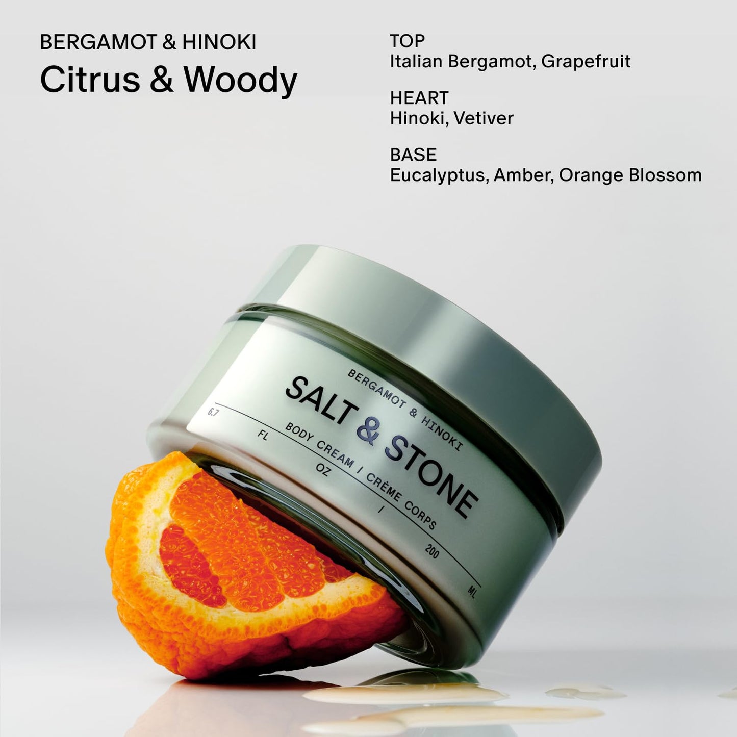 Salt & Stone Body Cream – Bergamot & Hinoki | Hydrating Formula with Seaweed Extracts, Spirulina & Squalane | Deep Hydration, Skin Barrier Repair & Healthy Glow | for all Skin Types (6.7 fl oz)