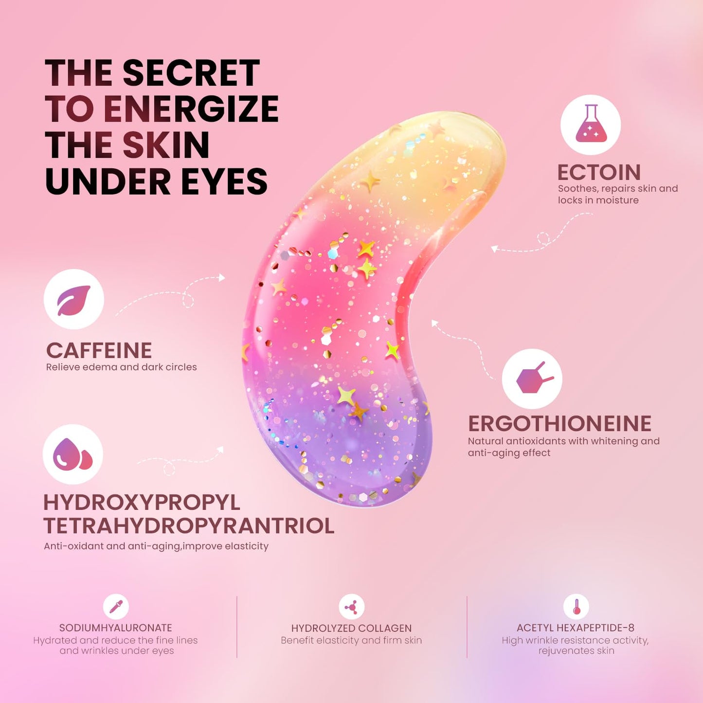 Under Eye Patches (24 Pairs)-New Tri-color Glitter Eye Gel Pads for Dark Circles Puffy Eyes,Under eye Bags,Wrinkles|Natural Collagen Under Eye Mask Patches for Women Teen