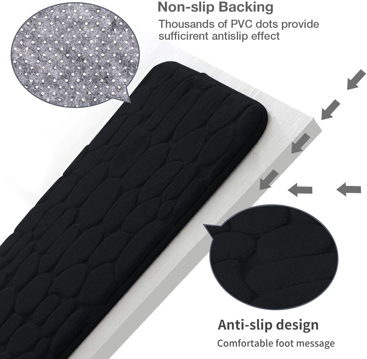 YIHOUSE Memory Foam Bath Mat Cobblestone Bathroom Rugs Super Water Absorbent Bath Mats for Bathroom Machine Washable Bath Rugs(20x32,Black)