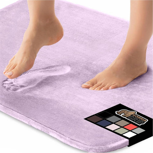 GORILLA GRIP Memory Foam Bath Mat, Soft Absorbent Velvet Bathroom Mats, Durable Dots on Underside, Machine Washable Bathmat, Carpet Rug Room Decor for Shower Tub Floor RV, 24x17 Rugs, Purple