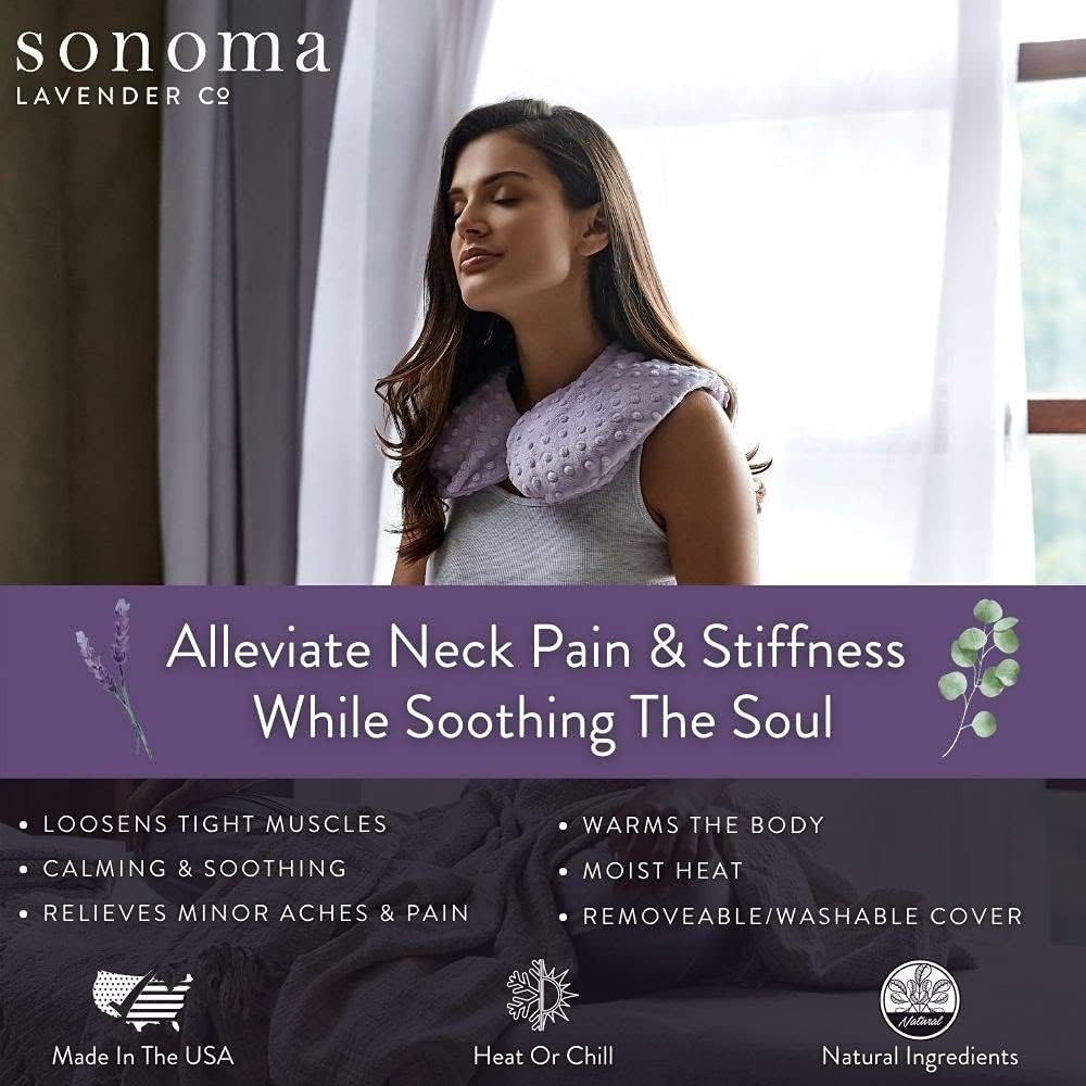 Sonoma Lavender Luxury Lavender Heatable/Chillable Neck Pillow, Microwaveable for Neck and Shoulders with Removable Washable Covers, Great for Relaxation and Pain Relief (Angora Platinum)