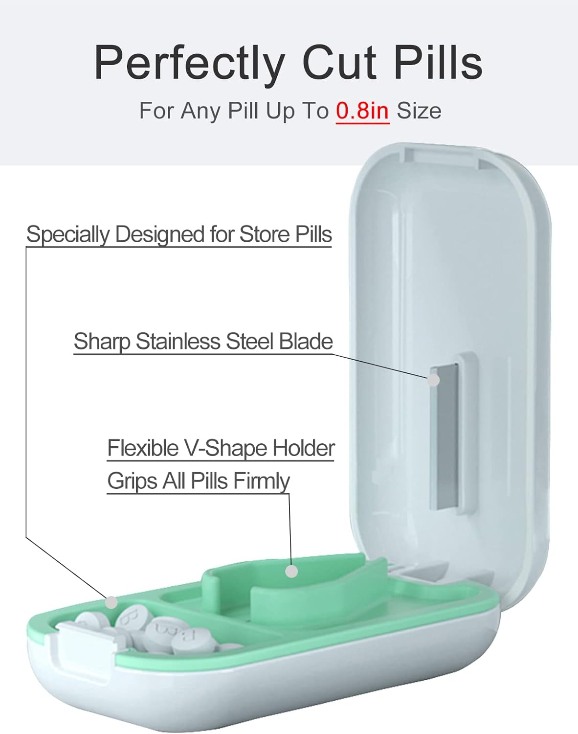 DUBSTAR Small Pill Cutter, Pill Cutter Splitter for Small and Tiny Pills, Portable Pretty Pill Cutters for Large Pills, Cuts Vitamins Tablets for Purse Pocket (Pill Cutter, White)