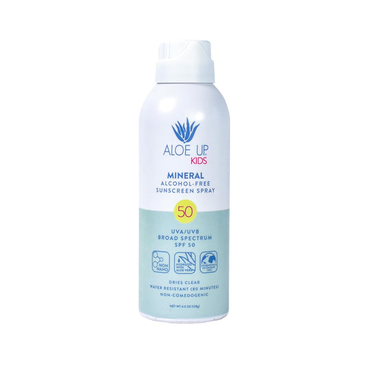 Aloe Up Kids Broad Spectrum Mineral Sunscreen Spray SPF 50 - Alcohol-Free Face and Body Sun Protector for Sensitive Skin - With Gen2 Zinc Oxide and Aloe Vera - Reef Safe - Fragrance-Free - 4.5 Oz