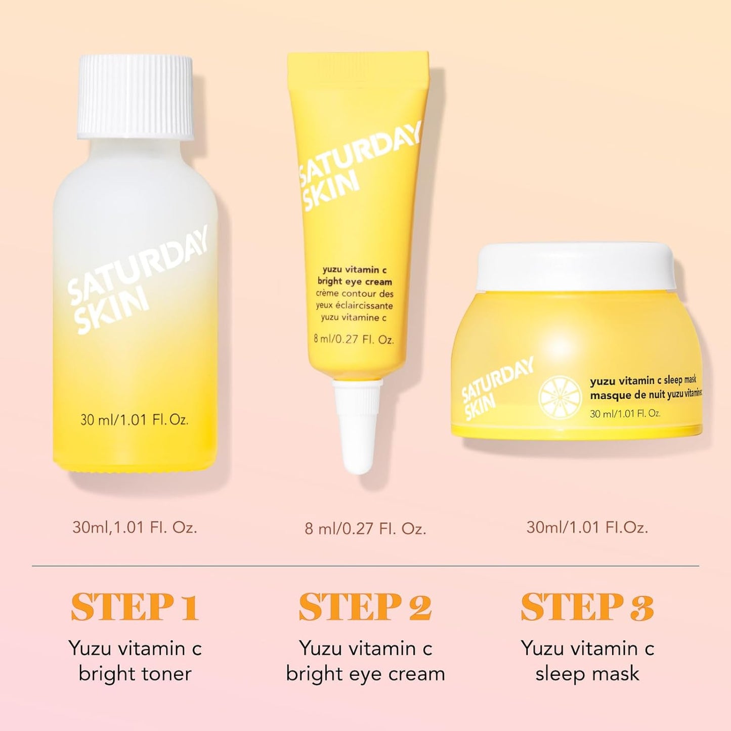 Saturday Skin 3-Piece Skin Care Set Yuzu Vitamin C Sleep Mask Yuzu Vitamin C Bright Toner and Eye Cream Overnight Facial Masks Korean Beauty Best Vitamin C Skincare Set