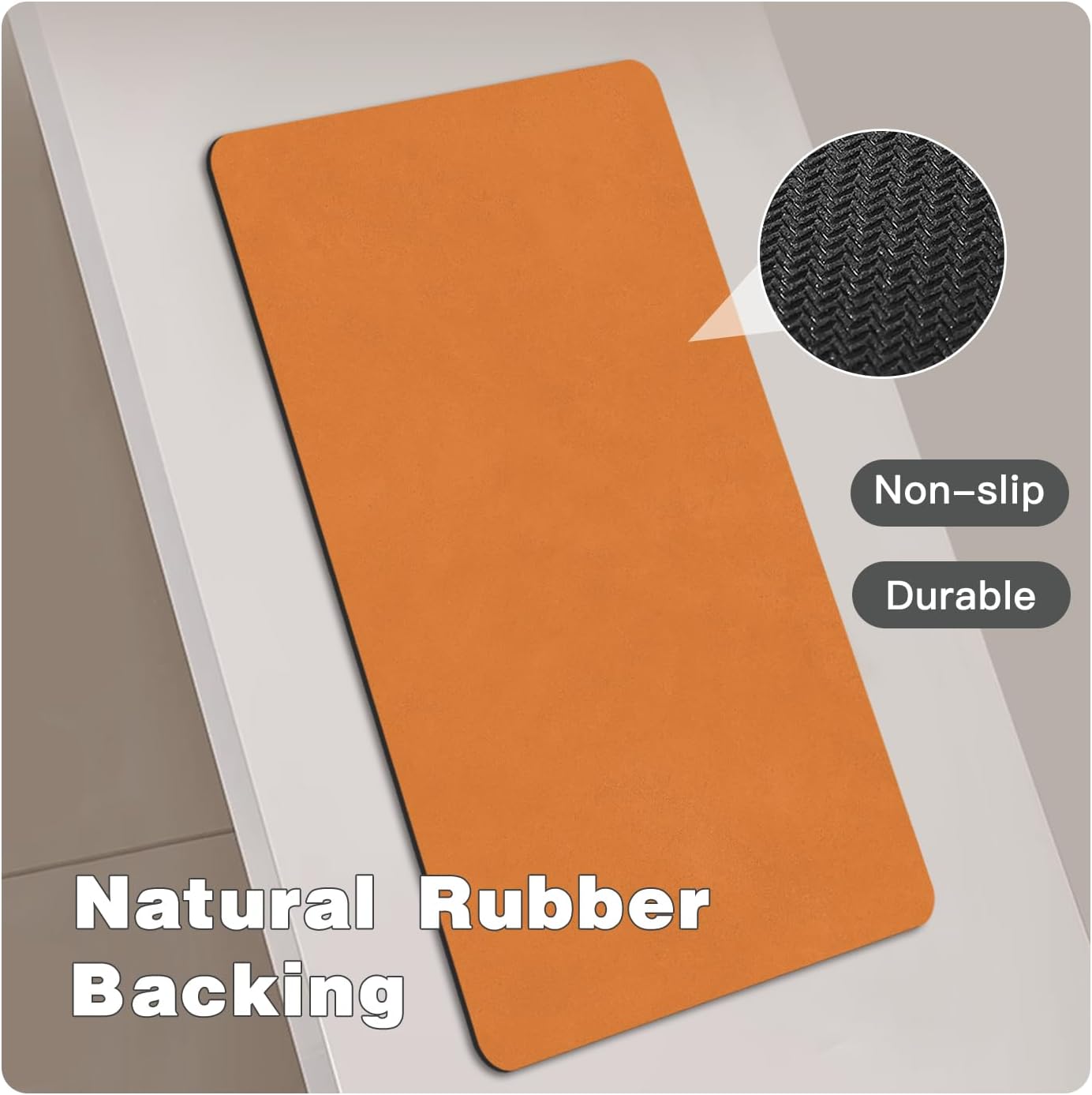 Bathroom Mat Quick Dry, Bathroom Rugs Non Slip Washable Thin Absorbent Bath Mat Fits Under Door Bathroom Floor Mat Perfect for Bath, Shower, or Sink 24"x70" Orange